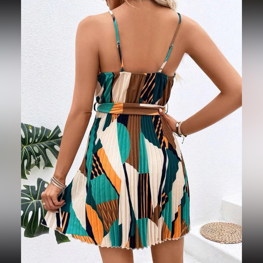 pleated Print Cami Mini Dress - Picture 3 of 5